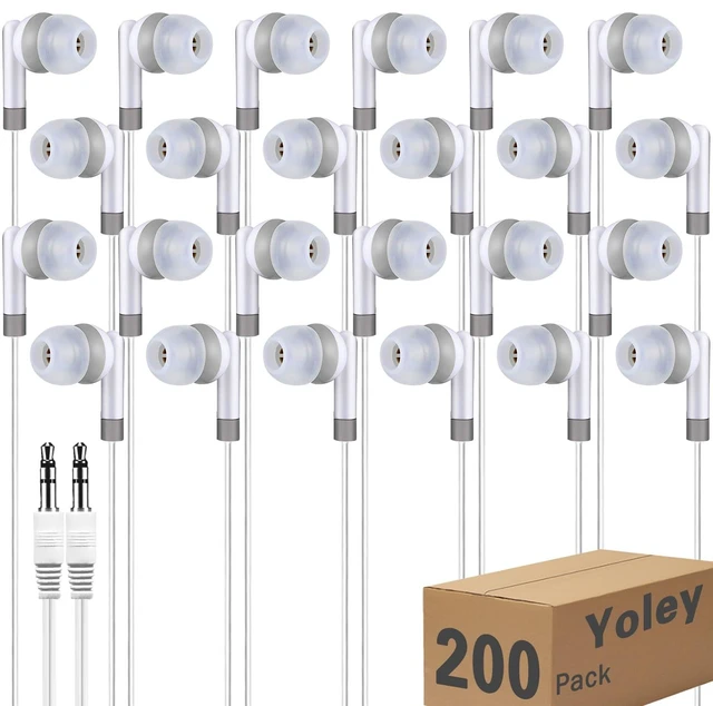 Main image of 200 Packs Classroom Earbuds Bulk Headphones for Kids School Students Children, Wholesale Class Set Durable Earphones, Individually Bagged (200 White)