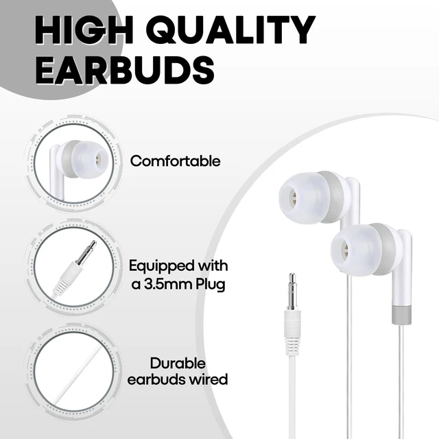 Alt view image 3 of 7 - 200 Packs Classroom Earbuds Bulk Headphones for Kids School Students Children, Wholesale Class Set Durable Earphones, Individually Bagged (200 White)