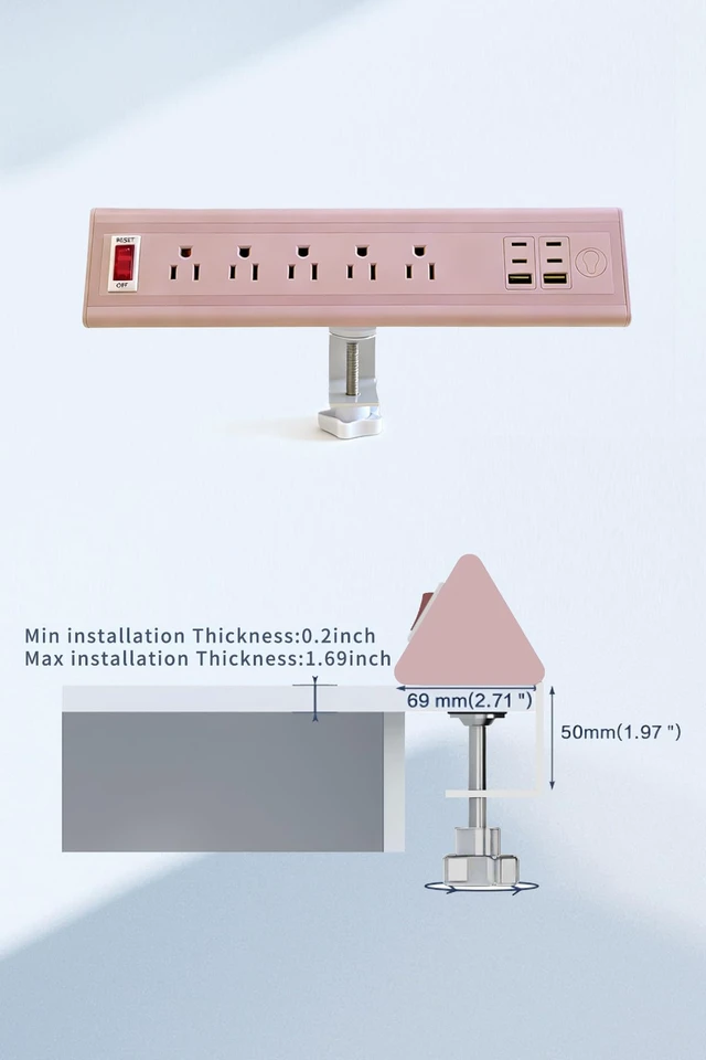 Alt view image 7 of 7 - Desk Clamp Power Strip with Nightlight, 40W Fast Charging, 10FT Extension Cord, 4x20W USB-C & 2 USB Ports, 5 AC Outlets, Fits 1.69-Inch Table Edges