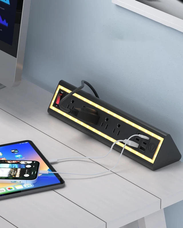 Alt view image 3 of 7 - Desk Clamp Power Strip with Nightlight, 40W Fast Charging, 10FT Extension Cord, 4x20W USB-C & 2 USB Ports, 5 AC Outlets, Fits 1.69-Inch Table Edges