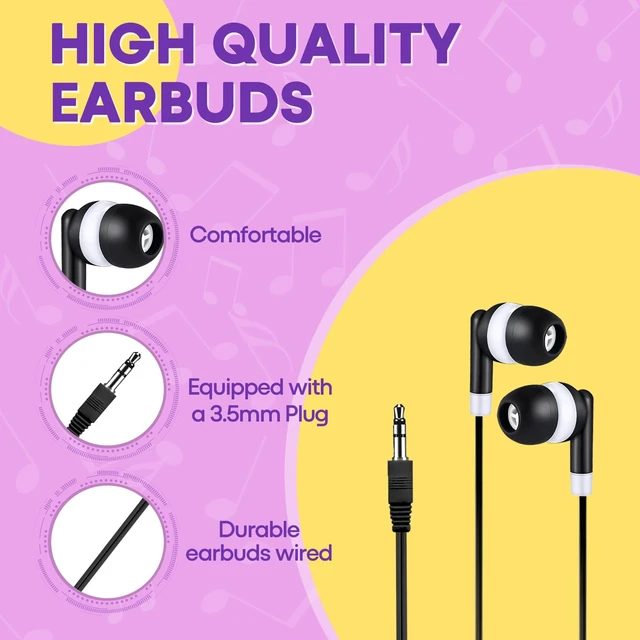 Alt view image 2 of 7 - 200 Packs Classroom Earbuds Bulk Headphones for Kids School Students Children, Wholesale Class Set Durable Earphones, Individually Bagged (200 Black)