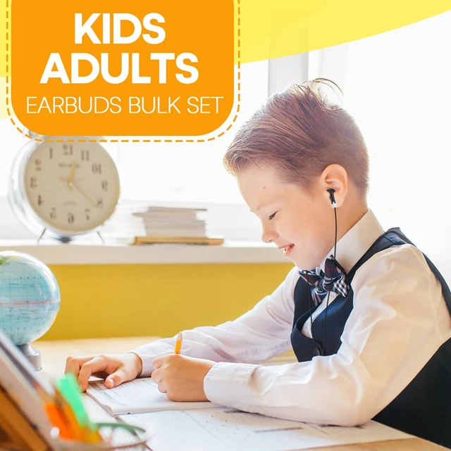 Alt view image 5 of 7 - 200 Packs Classroom Earbuds Bulk Headphones for Kids School Students Children, Wholesale Class Set Durable Earphones, Individually Bagged (200 Black)