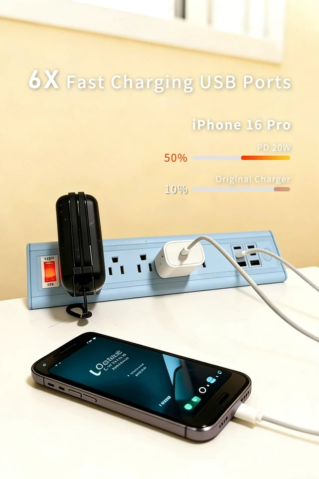 Alt view image 4 of 7 - Desk Clamp Power Strip with Nightlight, 40W Fast Charging, 10FT Extension Cord, 4x20W USB-C & 2 USB Ports, 5 AC Outlets, Fits 1.69-Inch Table Edges