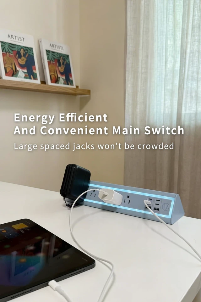 Alt view image 5 of 7 - Desk Clamp Power Strip with Nightlight, 40W Fast Charging, 10FT Extension Cord, 4x20W USB-C & 2 USB Ports, 5 AC Outlets, Fits 1.69-Inch Table Edges