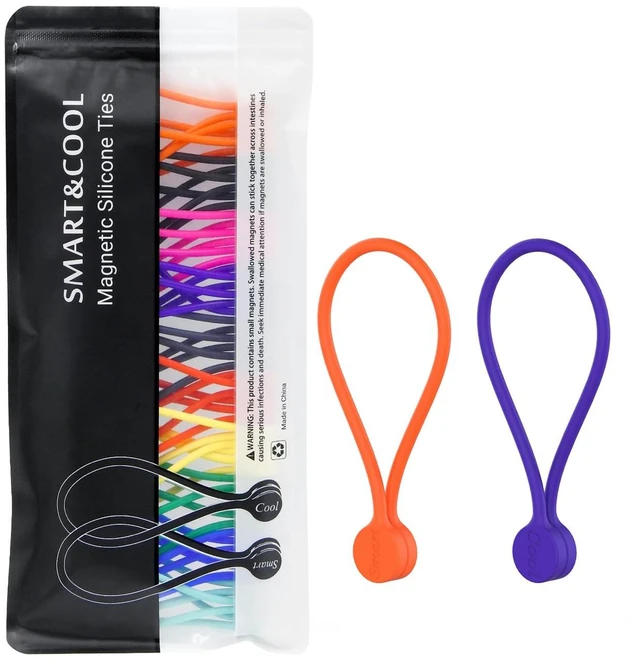 Main image of Reusable Silicone Magnetic Cable Ties, Multicolored, 30-Pack For Bundling and Organizing, Holding Stuff, Book Markers, Fridge Magnets