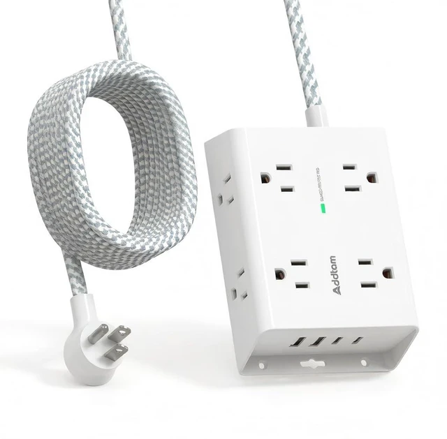 Main image of Surge Protector Power Strip, 8 Widely Outlets with 4 USB Ports (2 USB C), 15ft Extension Cord with Multiple Outlets, 3 Side Outlet Extender, Flat Plug, Wall Mount, ETL, White