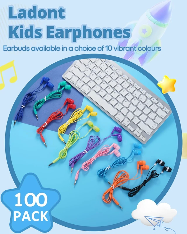Alt view image 2 of 7 - 100 Pack Bulk Earbuds for Classroom School Student K-12, Affordable in-Ear with 3.5mm Jack, Wired Headphones for Kids Children Boys Girls Toddler