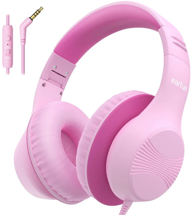 Main image of K3 Kids Headphones, Over Ear Headphones with Microphones, 85/94dB Safe Volume Limit, HD Stereo Sound, 3.5mm Jack, Foldable Wired Headphones for School/Travel/Boys/Girls/Tablet/iPad, Pink