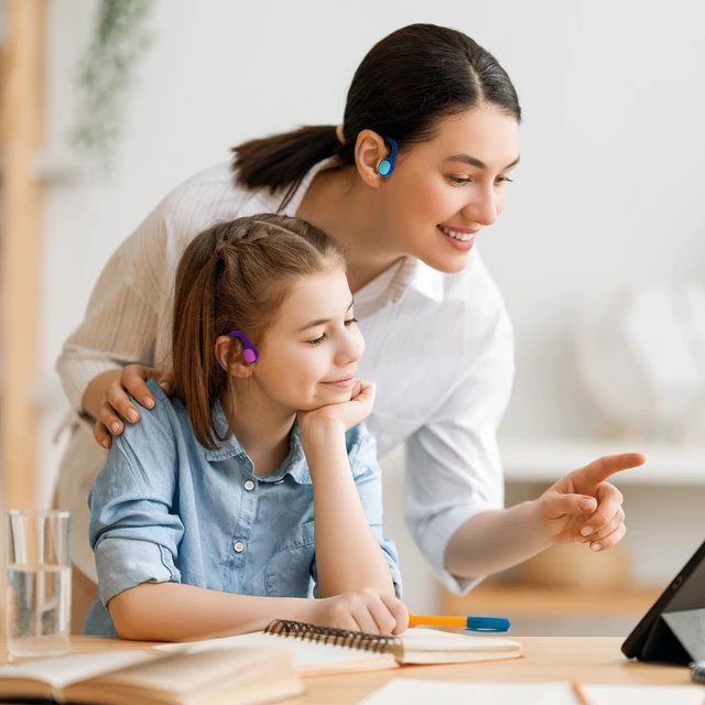 Alt view image 2 of 7 - 2 Pack Kids Headphones, Bluetooth 5.2 Open Ear Headphones 85dB Volume Limiting, Stereo Sound with Mic, IPX5 Waterproof, 20H Playtime-Blue Purple