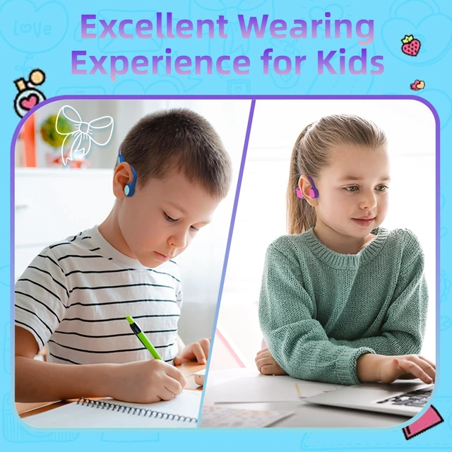 Alt view image 4 of 7 - 2 Pack Kids Headphones, Bluetooth 5.2 Open Ear Headphones 85dB Volume Limiting, Stereo Sound with Mic, IPX5 Waterproof, 20H Playtime-Blue Purple