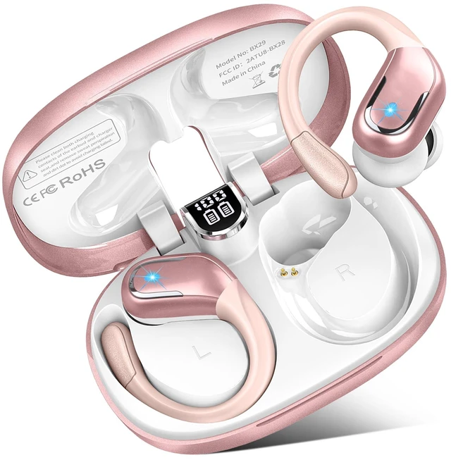 Main image of Wireless Earbuds, 75hrs Bluetooth 5.4 Headphone Sport, 2026 Bluetooth Earbuds Deep Bass Over Ear Buds with Earhooks, ENC Noise Cancelling Earphone Mic, IP7 Waterproof for Workout/Running/Gym Rose