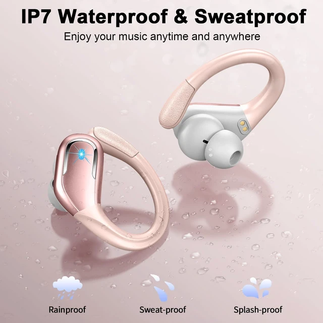 Alt view image 4 of 7 - Wireless Earbuds, 75hrs Bluetooth 5.4 Headphone Sport, 2026 Bluetooth Earbuds Deep Bass Over Ear Buds with Earhooks, ENC Noise Cancelling Earphone Mic, IP7 Waterproof for Workout/Running/Gym Rose