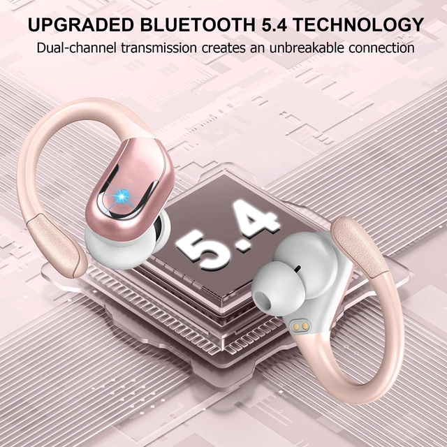 Alt view image 3 of 7 - Wireless Earbuds, 75hrs Bluetooth 5.4 Headphone Sport, 2026 Bluetooth Earbuds Deep Bass Over Ear Buds with Earhooks, ENC Noise Cancelling Earphone Mic, IP7 Waterproof for Workout/Running/Gym Rose