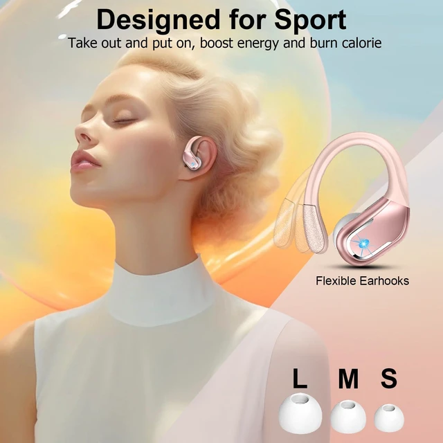 Alt view image 5 of 7 - Wireless Earbuds, 75hrs Bluetooth 5.4 Headphone Sport, 2026 Bluetooth Earbuds Deep Bass Over Ear Buds with Earhooks, ENC Noise Cancelling Earphone Mic, IP7 Waterproof for Workout/Running/Gym Rose