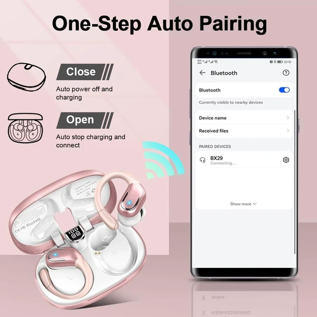 Alt view image 7 of 7 - Wireless Earbuds, 75hrs Bluetooth 5.4 Headphone Sport, 2026 Bluetooth Earbuds Deep Bass Over Ear Buds with Earhooks, ENC Noise Cancelling Earphone Mic, IP7 Waterproof for Workout/Running/Gym Rose