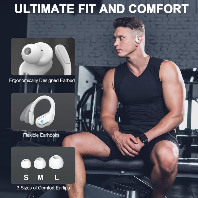 Alt view image 6 of 7 - Wireless Earbuds, 75Hrs Bluetooth 5.3 Headphones Sport,Bluetooth Earbuds ENC Noise Canceling Mic, Bass Stereo Wireless Earphones IP7 Waterproof Over Ear Buds with Earhooks for iOS/Android, White