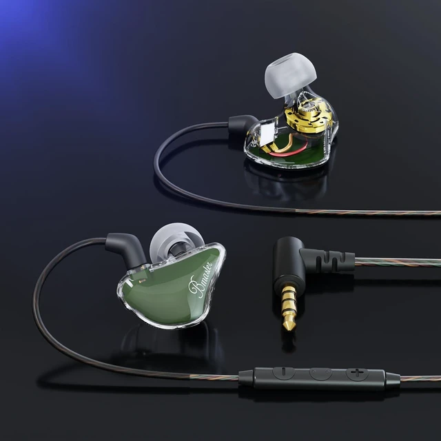 Alt view image 4 of 7 - Bmaster in Ear Monitor Headphones for Musicians, Hybrid Triple Drivers Dynamic Earbuds, Sound Isolating Earphones with 2 Detachable MMCX Cables (Olive)