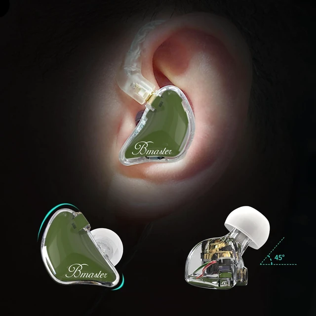 Alt view image 2 of 7 - Bmaster in Ear Monitor Headphones for Musicians, Hybrid Triple Drivers Dynamic Earbuds, Sound Isolating Earphones with 2 Detachable MMCX Cables (Olive)