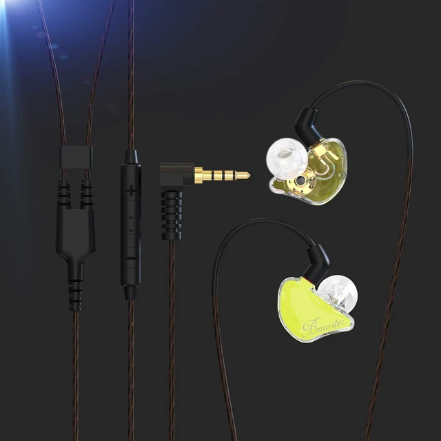 Alt view image 5 of 7 - Bmaster Noise Isolating in Ear Monitor Earphones, 1BA+2DD Hybrid Balanced Armature Driver IEM Headphones with Two Detachable MMCX Cables (Yellow)