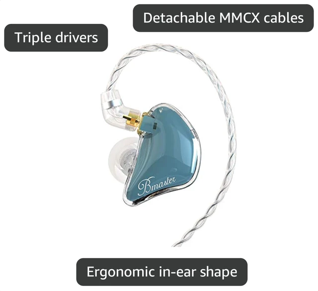 Alt view image 3 of 7 - Bmaster Triple Drivers in Ear Monitor Headphone with Two Detachable Cables Fit in Ear Suitable for Audio Engineer, Musician (Blue)