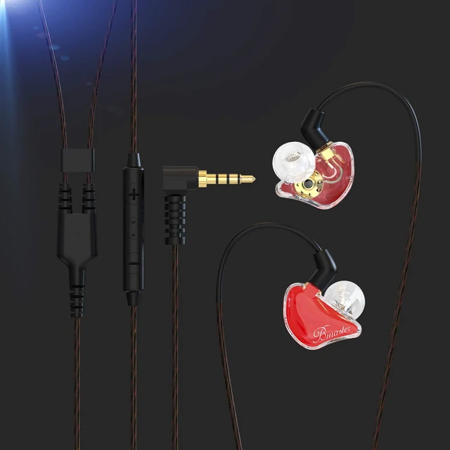 Alt view image 5 of 7 - Bmaster in Ear Monitor Musician Headphones Triple Drivers Dynamic Earbuds Sound Isolating Earphones with Two Detachable Audio & Mic Cables (Red)