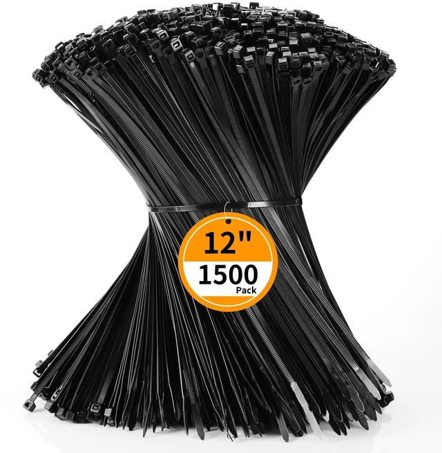 Main image of Cable Zip Ties 12 inch 1500 Pack Plastic Black Zip Ties 50lbs Zipties Heavy Duty Zip Ties for Outdoor and Indoor Multi-Purpose Cable Ties Self-Locking UV Resistant Wire Ties Wraps