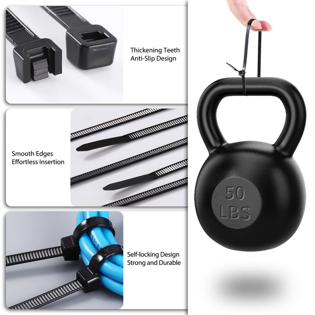 Alt view image 3 of 6 - Cable Zip Ties 12 inch 1500 Pack Plastic Black Zip Ties 50lbs Zipties Heavy Duty Zip Ties for Outdoor and Indoor Multi-Purpose Cable Ties Self-Locking UV Resistant Wire Ties Wraps