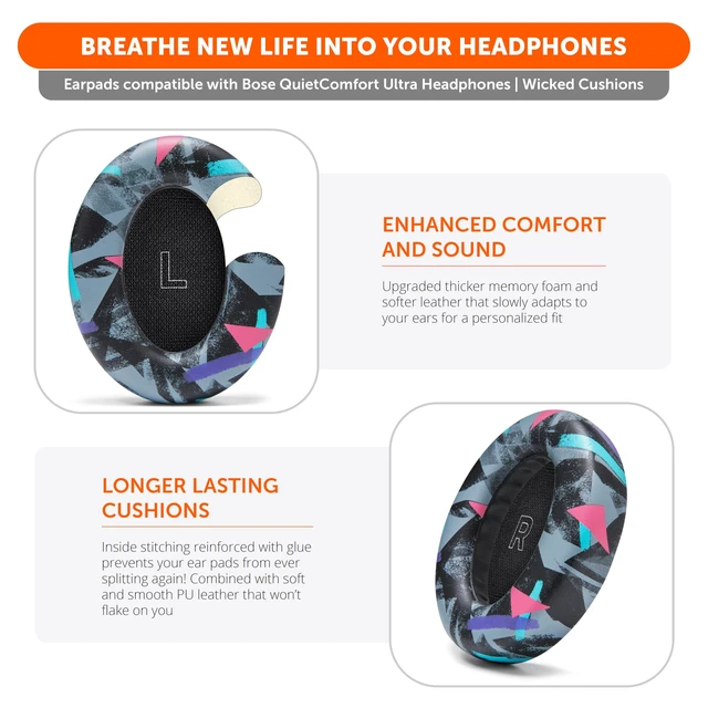 Alt view image 4 of 7 - PadZ QC Ultra - Earpads for Bose QuietComfort Ultra Gen 1 & 2 Made by Wicked Cushions Enhanced Comfort, Thickness & Durability 90's Black