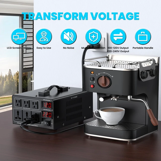 Alt view image 2 of 7 - 8000W Voltage Converter Transformer(110V to 220V or 220V to 110V) Step Up/Down Converter 110/120 Volt - 220/240 Volt w/US Power Cord,Circuit Breaker Protection, LCD Screen Display