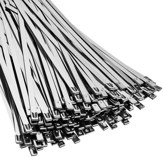 Main image of 500 Pcs Stainless Steel Zip Ties 304 Metal Cable,0.31 X 11.8 Inch Self Locking 220 Lb Strength, For Exhaust Wrap Fence Workshop Outdoor, Corrosion Resistant Heavy Duty Cable Straps