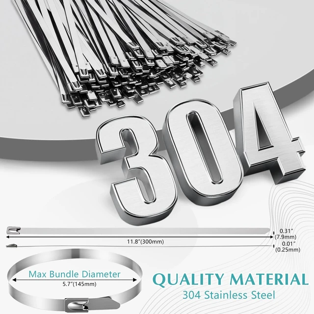 Alt view image 2 of 7 - 500 Pcs Stainless Steel Zip Ties 304 Metal Cable,0.31 X 11.8 Inch Self Locking 220 Lb Strength, For Exhaust Wrap Fence Workshop Outdoor, Corrosion Resistant Heavy Duty Cable Straps