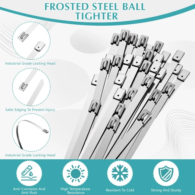 Alt view image 3 of 7 - 500 Pcs Stainless Steel Zip Ties 304 Metal Cable,0.31 X 11.8 Inch Self Locking 220 Lb Strength, For Exhaust Wrap Fence Workshop Outdoor, Corrosion Resistant Heavy Duty Cable Straps
