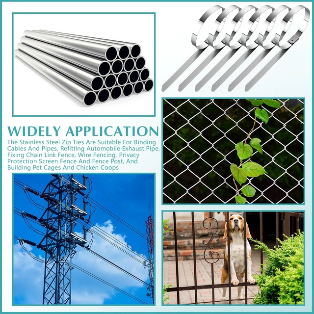 Alt view image 7 of 7 - 500 Pcs Stainless Steel Zip Ties 304 Metal Cable,0.31 X 11.8 Inch Self Locking 220 Lb Strength, For Exhaust Wrap Fence Workshop Outdoor, Corrosion Resistant Heavy Duty Cable Straps