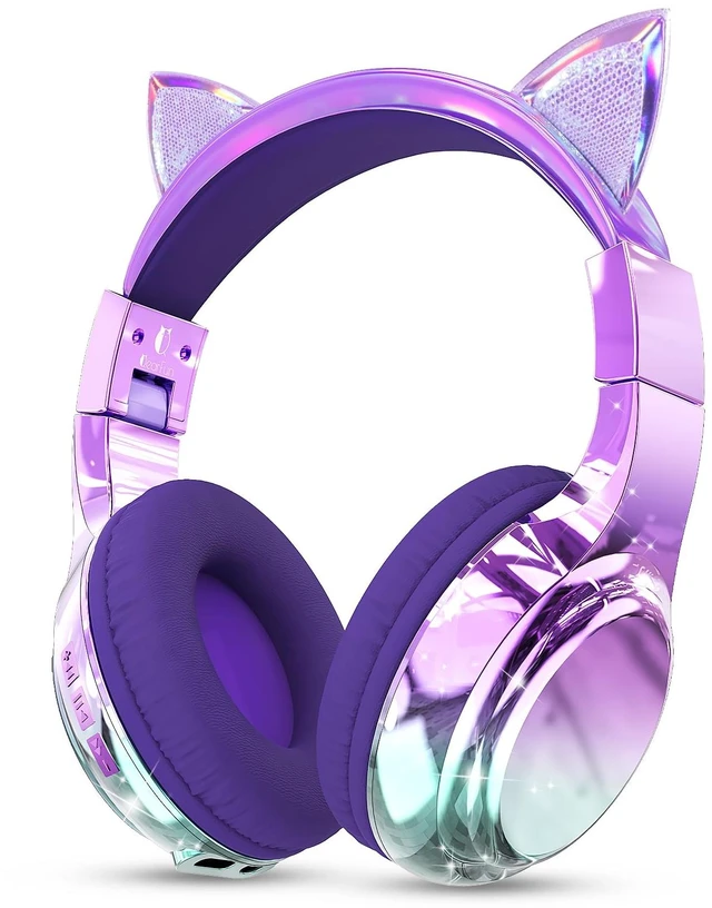 Main image of Kids Cat Ear Bluetooth Headphones, 60H, 74/85/94dB Volume Limit For school with mic, fast charging, foldable design, wired mode, Wireless headphones for kids, girls boys, tablet, travel