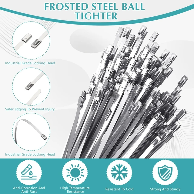 Alt view image 3 of 7 - 500 Pcs Stainless Steel Zip Ties 304 Metal Cable,21.6 Inch Self Locking 220 Lb Strength, For Exhaust Wrap Fence Workshop Outdoor, Corrosion Resistant Heavy Duty Cable Straps