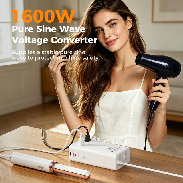 Alt view image 6 of 7 - 1600W 220V to 110V Voltage Converter US to Europe