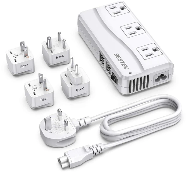Main image of Universal Travel Adapter 100-220V to 110V Voltage Converter 250W with 6A 4-Port USB Charging 3 AC Sockets and EU/UK/AU/US/India Worldwide Plug Adapter (03 UK Plug White)