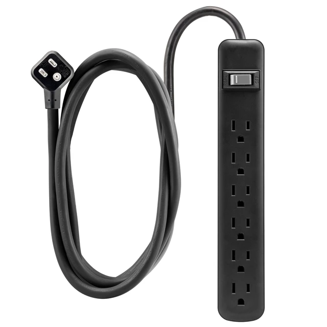 Alt view image 2 of 7 - 6 Outlet Power Strip,12 Ft Long Extension Cord,3 Prong Outlets,UL Listed,Black,45192,(Pack of 4)