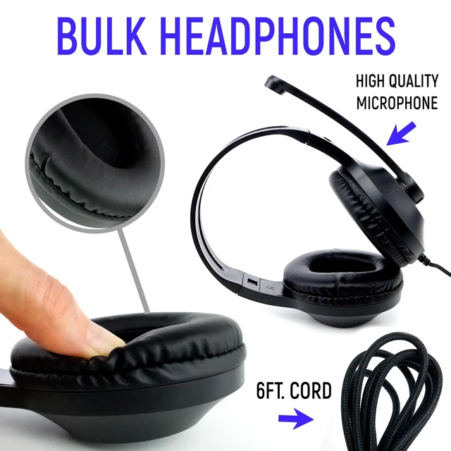 Alt view image 3 of 7 - Bulk Headphones for Classroom with Microphone, Heavy-Duty School Pack Wired Headphones for Students with Rotating Boom Mic. Teacher Must Haves from Elementary to College (24 Pack Black)