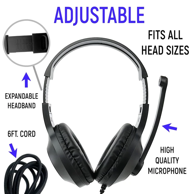 Alt view image 4 of 7 - Bulk Headphones for Classroom with Microphone, Heavy-Duty School Pack Wired Headphones for Students with Rotating Boom Mic. Teacher Must Haves from Elementary to College (24 Pack Black)