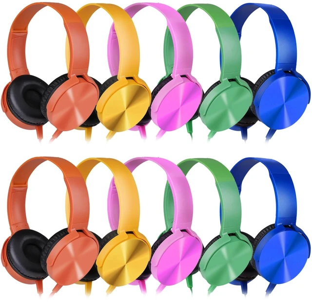 Main image of Classroom Headphones Bulk 10 Pack Multi Color for Kids School Students, Wholesale Class Set Durable Earphones for Children Toddler Teens Boys Girls Adult Chromebooks Laptop Computer(LS450, 10 Mixed)