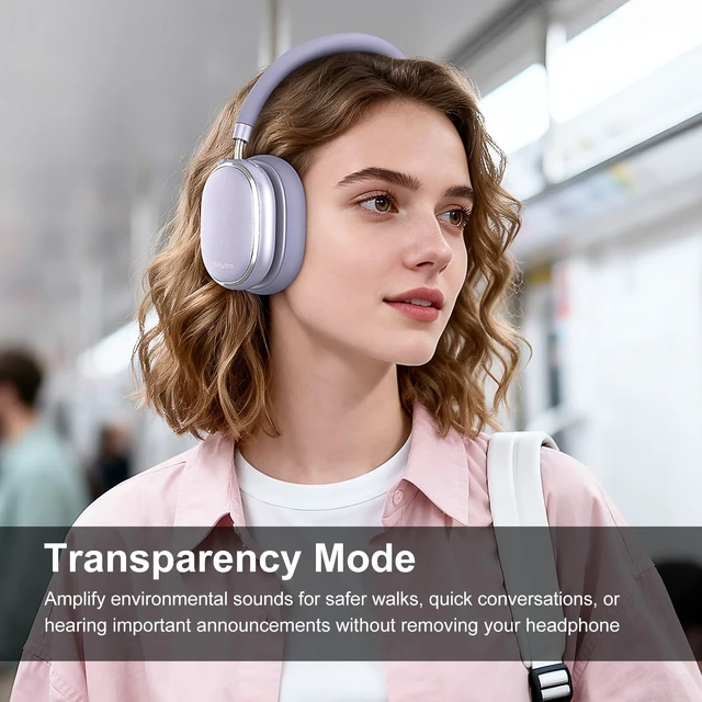 Alt view image 4 of 7 - NiceComfort 95 Adaptive Noise Cancelling Headphones Wireless Bluetooth with Spatial Audio,Transparency,ENC,HD Sound,Low Latency for Gaming,Slim Headphones Lightweight