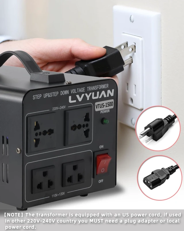 Alt view image 5 of 7 - Voltage Converter Transformer 1500 Watt Step Up/Down Convert from 110V-120V to 220V-240Vt and from 220V-240V to 110V-120V with 2 US outlets, 2 Universal outlets, Resettable Circuit Breaker