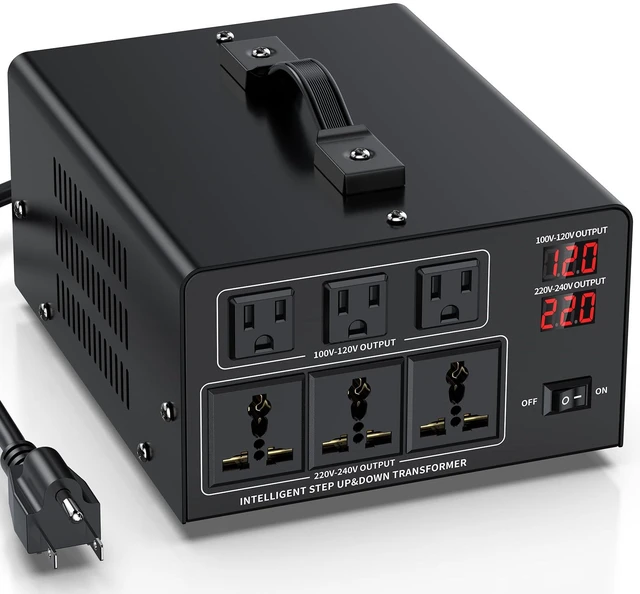 Main image of 6000W Voltage Converter Transformer Step Up 110V/120V to220V/240V or Step Down 220V to 110V AC Power Converte, Circuit Breaker Protection, 3 US sockets, 3 Universal sockets, LCD Display