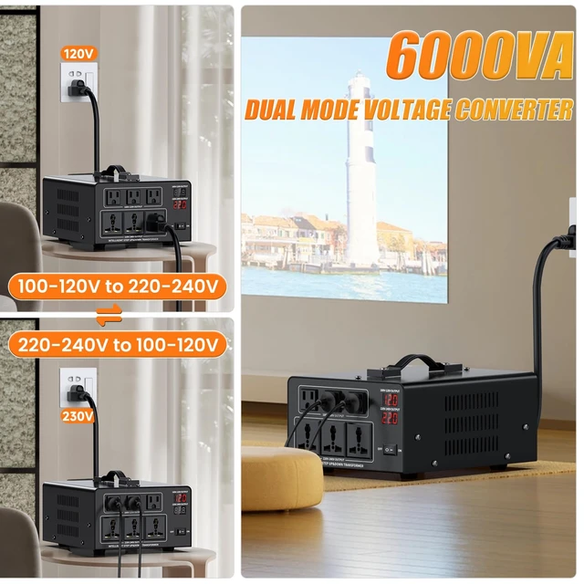Alt view image 2 of 7 - 6000W Voltage Converter Transformer Step Up 110V/120V to220V/240V or Step Down 220V to 110V AC Power Converte, Circuit Breaker Protection, 3 US sockets, 3 Universal sockets, LCD Display