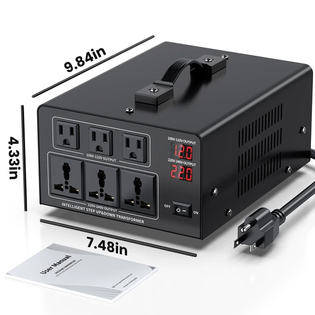 Alt view image 7 of 7 - 6000W Voltage Converter Transformer Step Up 110V/120V to220V/240V or Step Down 220V to 110V AC Power Converte, Circuit Breaker Protection, 3 US sockets, 3 Universal sockets, LCD Display