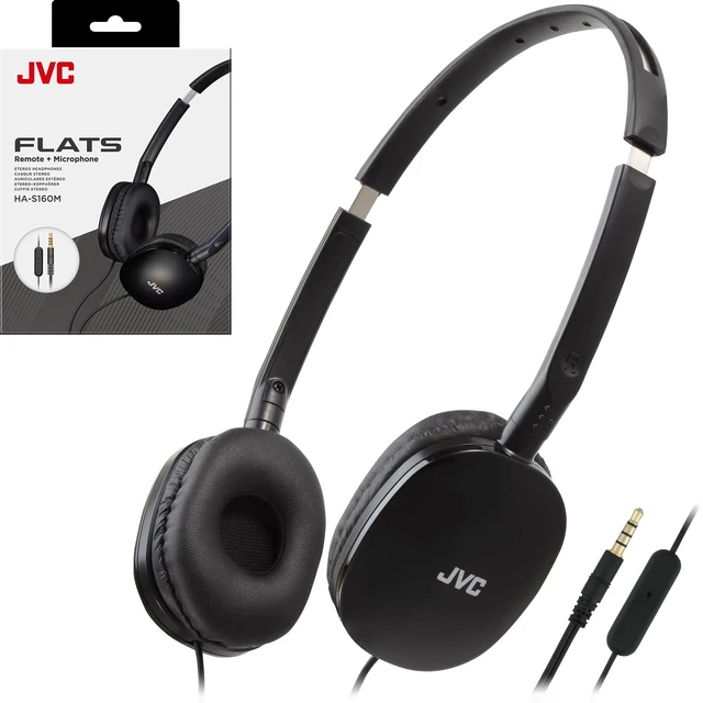 Main image of Flats Foldable Colorful Flats On Ear Headphones with Remote and Microphone, 3.94 Foot Gold Plated 3.5mm Slim Plug - HAS160MA, Adjustable - Black