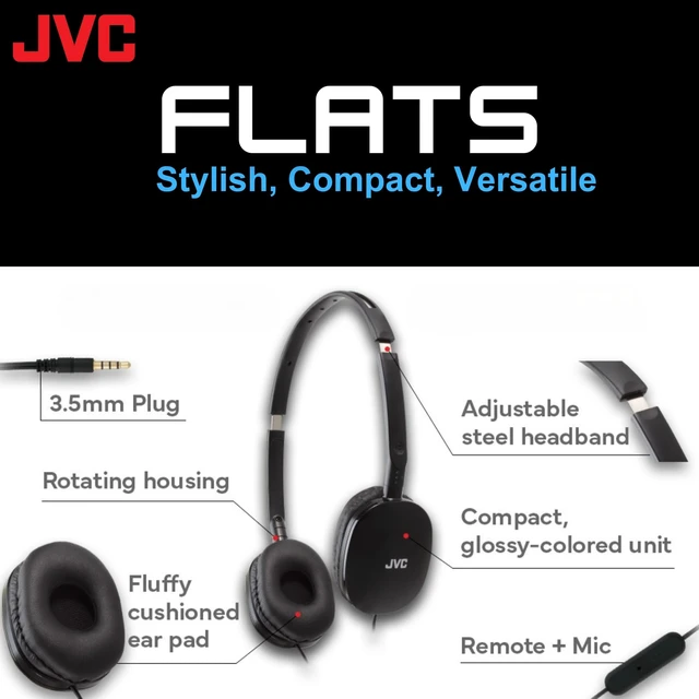 Alt view image 2 of 6 - Flats Foldable Colorful Flats On Ear Headphones with Remote and Microphone, 3.94 Foot Gold Plated 3.5mm Slim Plug - HAS160MA, Adjustable - Black