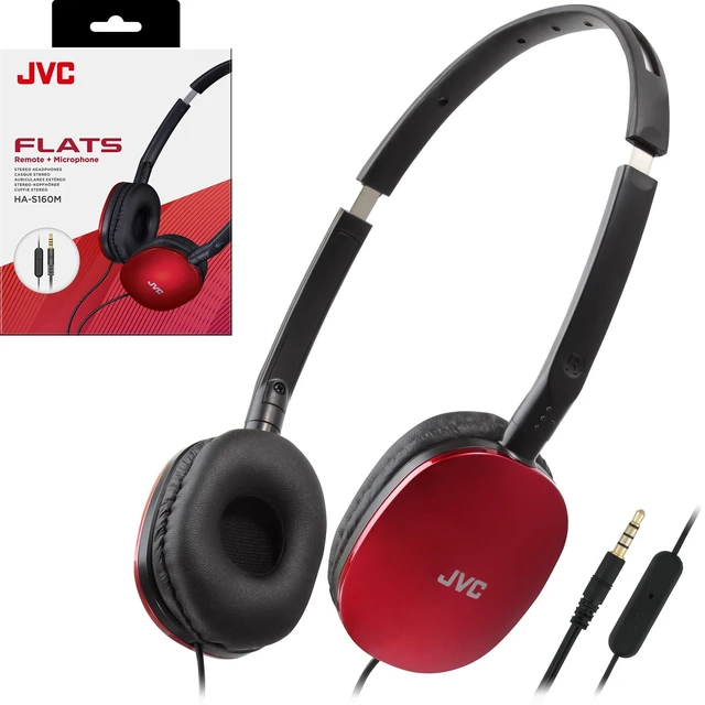 Main image of Flats Foldable Colorful Flats On Ear Headphones with Remote and Microphone, 3.94 Foot Gold Plated 3.5mm Slim Plug - HAS160MA, Adjustable - Red