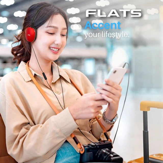 Alt view image 3 of 6 - Flats Foldable Colorful Flats On Ear Headphones with Remote and Microphone, 3.94 Foot Gold Plated 3.5mm Slim Plug - HAS160MA, Adjustable - Red